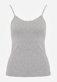 Born2be - Ciemnoszary Bieliźniany Top z Bawełny Ozdobiony Koronkową Lamówką Bervina. Kolor: szary. Materiał: bawełna, koronka. Wzór: aplikacja #8