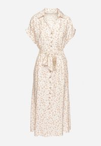 Born2be - Jasnobeżowa Bawełniana Sukienka w Kwiatki o Koszulowym Kroju z Wiązanym Paskiem Amondra. Okazja: na co dzień. Typ kołnierza: dekolt w kształcie V. Kolor: beżowy. Wzór: kwiaty. Typ sukienki: koszulowe. Materiał: bawełna. Długość rękawa: krótki rękaw. Sezon: wiosna, lato. Styl: casual, elegancki #3