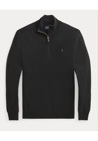 Ralph Lauren - RALPH LAUREN - Czarny sweter z suwakiem i logo. Typ kołnierza: polo. Kolor: czarny. Materiał: wełna. Długość rękawa: długi rękaw. Długość: długie. Wzór: haft. Styl: klasyczny #3