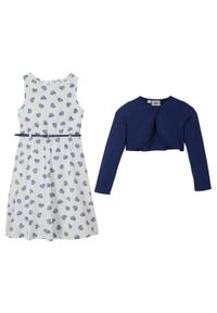 Sukienka dziewczęca + bolerko + pasek (3 części) bonprix niebiesko-biały. Kolor: niebieski. Wzór: nadruk #3