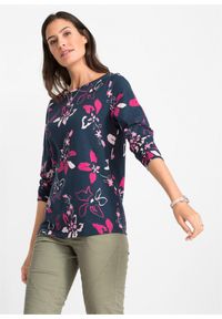 bonprix - Shirt z długim rękawem, w kwiaty. Kolor: niebieski. Materiał: bawełna. Długość rękawa: długi rękaw. Długość: długie. Wzór: kwiaty #1