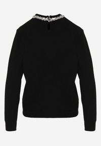 Born2be - Czarny Sweter z Dodatkiem Kaszmiru Ozdobiony Cekinami i Cyrkoniami Vetimona. Okazja: na co dzień. Kolor: czarny. Materiał: kaszmir. Wzór: aplikacja. Styl: klasyczny, casual, elegancki #6