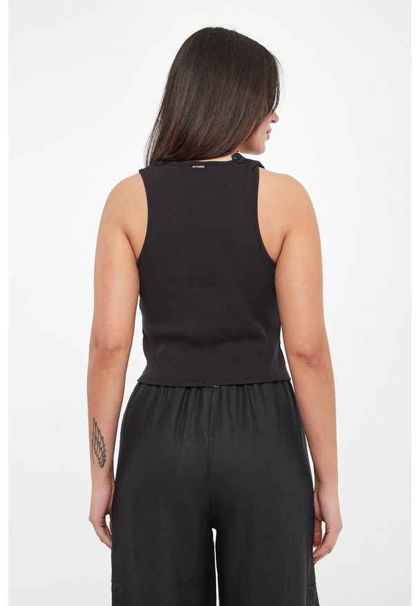 Twinset Milano - Top damski prążkowany z koronką TWINSET. Materiał: prążkowany, koronka. Wzór: koronka