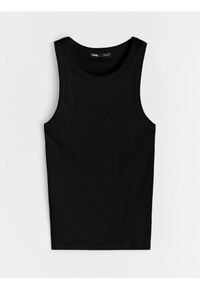 Sinsay - Bawełniany prążkowany top basic - czarny. Kolor: czarny. Materiał: prążkowany, bawełna