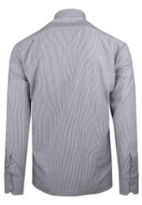 Ravanelli - Modna Koszula z Kołnierzykiem na Guziki - Popielata w Drobny Prążek. Typ kołnierza: button down. Kolor: szary. Materiał: bawełna. Wzór: prążki #4