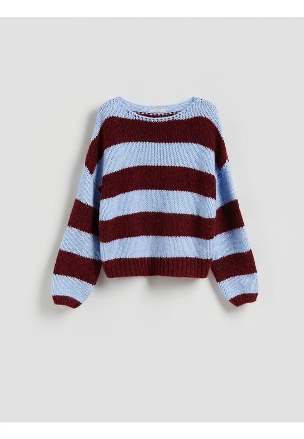 Reserved - Sweter w paski - jasnoniebieski. Kolor: niebieski. Materiał: dzianina. Wzór: paski