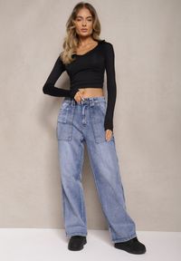 Renee - Jasnoniebieskie Jeansy High Waist o Kroju Palazzo z Szerokimi Nogawkami Xavina. Okazja: do pracy. Stan: podwyższony. Kolor: niebieski. Styl: elegancki