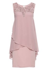 Sukienka z dżerseju i szyfonu bonprix różowobrązowy. Kolor: różowy. Materiał: szyfon, jersey. Styl: elegancki #1