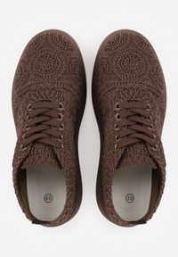 Renee - Brązowe Sneakersy Boho na Platformie Zdobione Plecionym Wzorem Abilama. Kolor: brązowy. Materiał: jeans, zamsz. Szerokość cholewki: normalna. Wzór: aplikacja. Obcas: na platformie #4