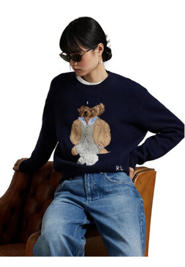 Polo Ralph Lauren Sweter 211972139001 Granatowy Relaxed Fit. Typ kołnierza: polo. Kolor: niebieski. Materiał: wełna