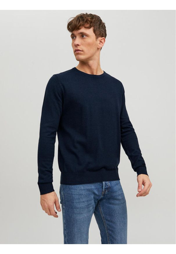 Jack & Jones - Jack&Jones Sweter Emil 12208364 Granatowy Regular Fit. Kolor: niebieski. Materiał: bawełna