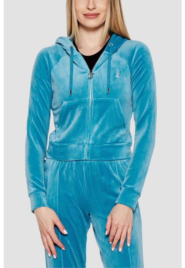 Juicy Couture - JUICY COUTURE Niebieska damska bluza Madison, Rozmiar M. Okazja: na co dzień. Kolor: niebieski. Materiał: materiał. Styl: casual, klasyczny
