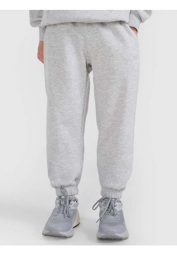 4f - 4F Spodnie dresowe joggery chłopięce - szare 128 (7-8 lat). Okazja: na co dzień. Kolor: szary. Materiał: dresówka. Wzór: gładki, ze splotem. Sezon: lato. Styl: casual, sportowy