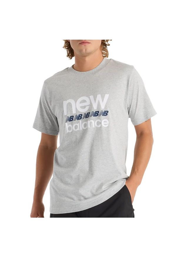 Koszulka New Balance MT51940AG - szara. Kolor: szary. Materiał: bawełna, materiał, dresówka