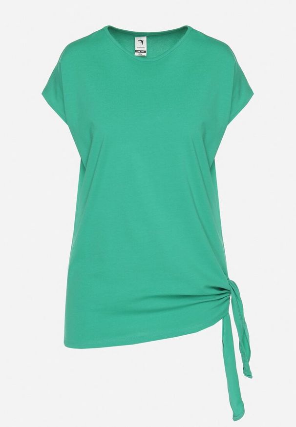 Born2be - Zielony Bawełniany T-shirt z Wiązaniem Falmio. Okazja: na co dzień. Kolor: zielony. Materiał: bawełna. Styl: klasyczny, elegancki, casual