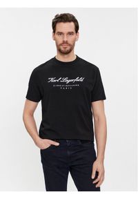 Karl Lagerfeld - KARL LAGERFELD T-Shirt 755403 541221 Czarny Regular Fit. Typ kołnierza: dekolt w karo. Kolor: czarny. Materiał: bawełna