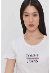 Tommy Jeans T-shirt damski kolor biały. Okazja: na co dzień. Kolor: biały. Materiał: bawełna, dzianina. Wzór: nadruk. Styl: casual #4