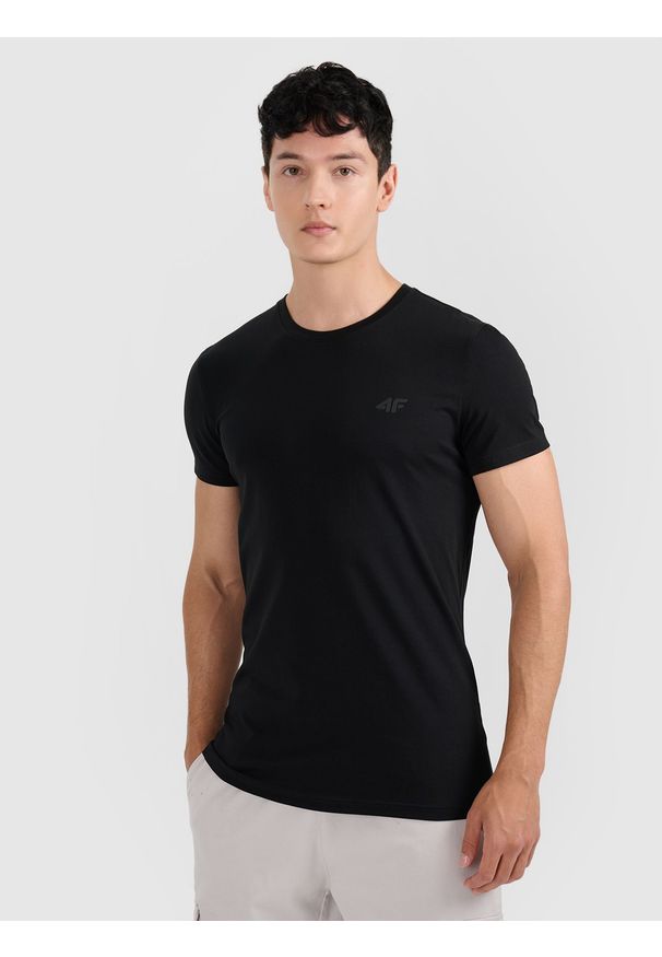 4f - 4F T-shirt slim gładki męski - czarny S. Okazja: na co dzień. Kolor: czarny. Materiał: bawełna. Wzór: gładki. Styl: casual