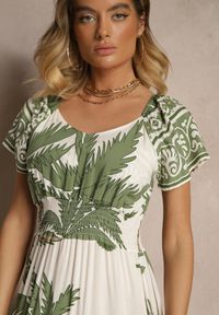 Renee - Zielona Sukienka Rozkloszowana z Wiskozy w Boho Wzór Elliseira. Okazja: na co dzień, na imprezę. Kolor: zielony. Materiał: wiskoza. Długość rękawa: krótki rękaw. Sezon: lato. Typ sukienki: proste. Styl: boho