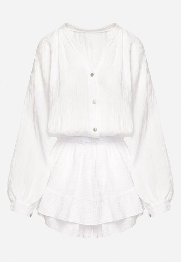 Born2be - Biały Bawełniany Kombinezon z Elastyczną Gumką w Talii i Spódnico-Spodenkami Gleasea. Okazja: na co dzień. Kolor: biały. Materiał: bawełna. Styl: casual, elegancki