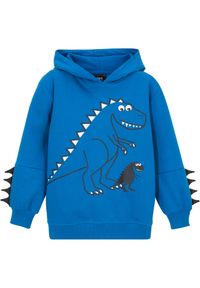 bonprix - Bluza chłopięca z kapturem i motywem dinozaura. Typ kołnierza: kaptur. Kolor: niebieski. Materiał: bawełna. Wzór: nadruk