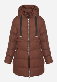 Born2be - Brązowa Długa Pikowana Kurtka z Kapturem i Dwustronnym Suwakiem Naorinae. Okazja: na co dzień, do pracy. Typ kołnierza: kaptur. Kolor: brązowy. Materiał: jeans. Długość rękawa: długi rękaw. Długość: długie. Sezon: zima. Styl: casual, elegancki #4