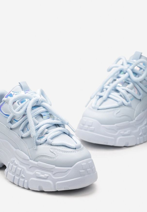 Born2be - Niebieskie Sneakersy na Grubej Podeszwie z Ozdobnym Sznurowaniem przed Kostkę Mystarie. Wysokość cholewki: przed kostkę. Kolor: niebieski