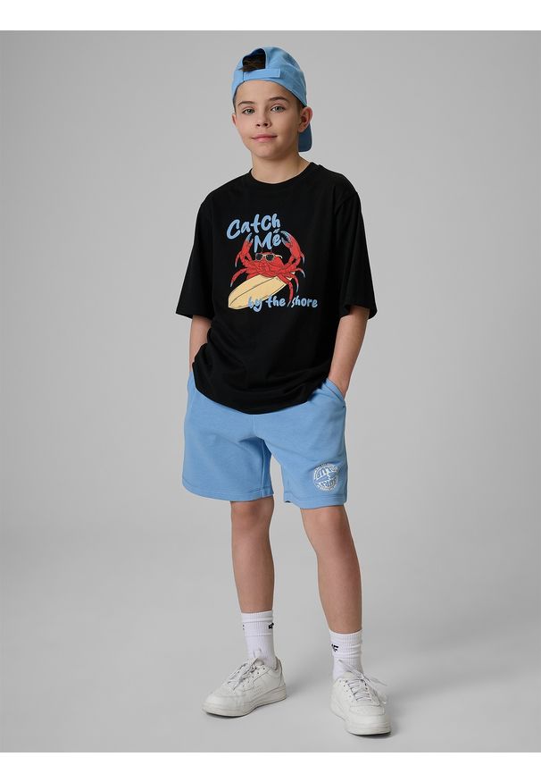 4f - 4F Spodenki dresowe chłopięce - niebieskie 164 (13-14 lat). Okazja: na co dzień. Kolor: niebieski. Materiał: dresówka. Długość: krótkie. Sezon: lato. Styl: casual