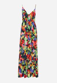 Born2be - Czarno-Zielona Wiskozowa Sukienka na Ramiączkach z Kopertowym Dekoltem i Gumką w Talii z Tiamalen. Okazja: na imprezę, na co dzień. Typ kołnierza: dekolt kopertowy. Kolor: czarny. Materiał: wiskoza. Długość rękawa: na ramiączkach. Wzór: aplikacja. Typ sukienki: kopertowe. Styl: elegancki, casual, klasyczny, wizytowy #5