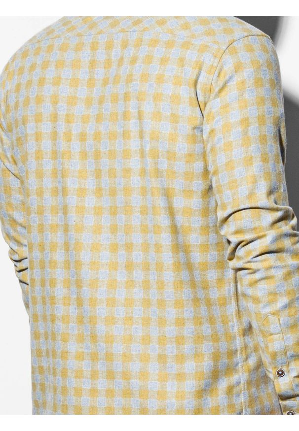Ombre Clothing - Koszula męska w kratę z długim rękawem K509 - żółta - XXL. Kolor: żółty. Materiał: bawełna, poliester. Długość rękawa: długi rękaw. Długość: długie