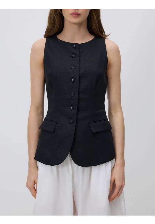 Reserved - Lniana kamizelka - czarny. Kolor: czarny. Materiał: len