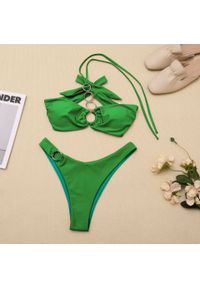 Intica - Bikini z ozdobnymi kółeczkami na plażę Here. Kolor: zielony. Materiał: materiał #1