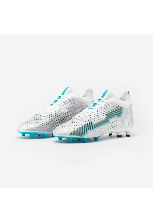 KIPSTA - Buty piłkarskie Kipsta CLR Elite FG Silver Storm. Kolor: biały, niebieski, wielokolorowy. Materiał: skóra, zamsz, dzianina. Szerokość cholewki: normalna. Sport: piłka nożna