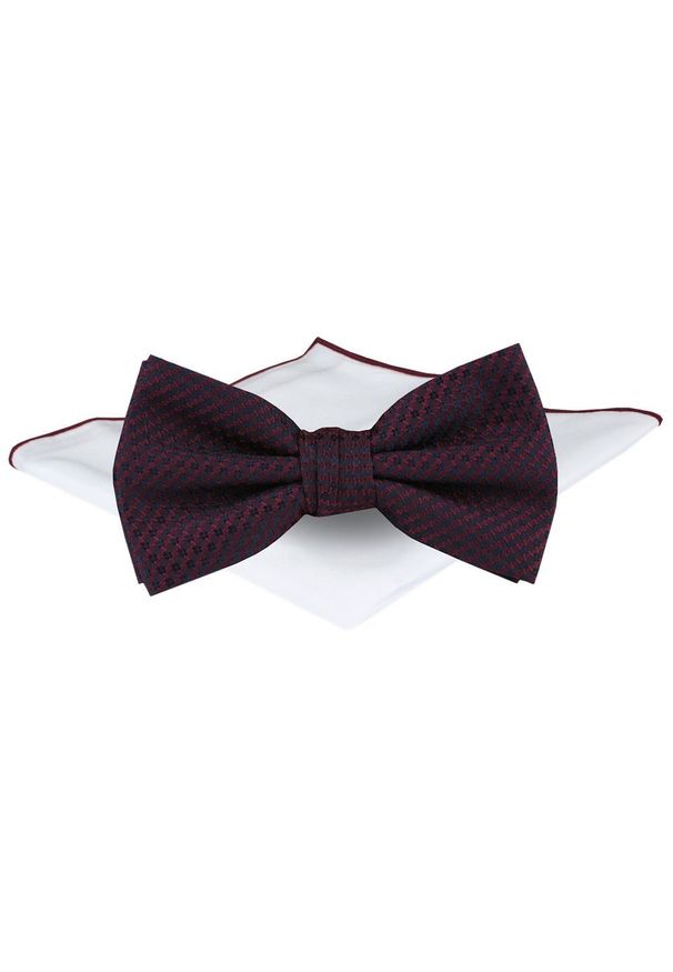 Mucha Męska z Poszetką - Chattier - Bordowa, Mikrowzór. Kolor: czerwony. Styl: elegancki, sportowy