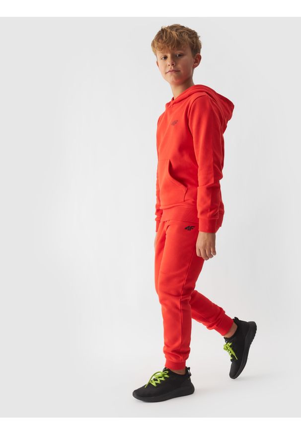 4f - 4F Spodnie dresowe joggery chłopięce - pomarańczowe 146 (10-11 lat). Okazja: na co dzień. Kolor: pomarańczowy. Materiał: dresówka. Sezon: lato. Styl: casual, sportowy