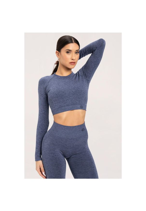 GYM GLAMOUR - Koszulka fitness damska Gym Glamour z długim rękawem seamless. Kolor: niebieski. Długość rękawa: długi rękaw. Długość: długie. Styl: glamour