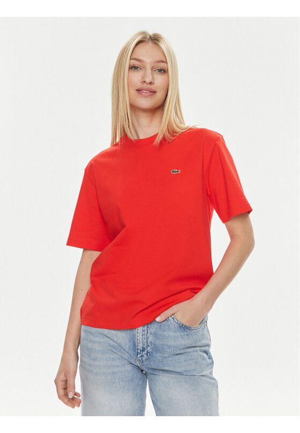 Lacoste T-Shirt TF7215 Czerwony Slim Fit. Kolor: czerwony. Materiał: bawełna