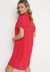 Born2be - Czerwona Koszulowa Sukienka z Koronką Jetana. Kolor: czerwony. Materiał: koronka. Długość rękawa: krótki rękaw. Wzór: koronka. Typ sukienki: koszulowe. Styl: elegancki #7