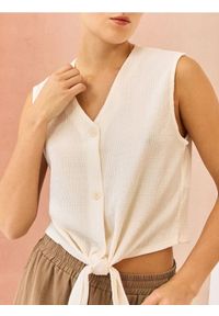 Sinsay - Bluzka koszulowa bez rękawów - kremowy. Kolor: kremowy. Długość rękawa: bez rękawów