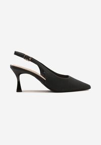 Renee - Czarne Sandały Slingback na Klepsydrze Zdobione Brokatem Reolina. Okazja: na co dzień. Kolor: czarny. Materiał: jeans. Wzór: aplikacja. Obcas: na obcasie. Styl: casual, klasyczny, elegancki. Wysokość obcasa: średni #4