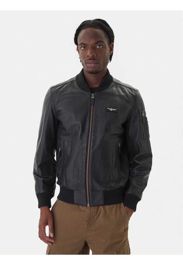 Aeronautica Militare Kurtka skórzana 252PN0958UPL00305 Czarny Regular Fit. Kolor: czarny. Materiał: skóra