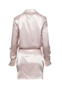 DOLLINA - Liliowa sukienka mini Azala. Kolor: wielokolorowy, fioletowy, różowy. Materiał: materiał, wiskoza. Wzór: gładki. Typ sukienki: dopasowane, koszulowe. Długość: mini