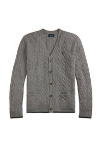 Polo Ralph Lauren Kardigan 710949808005 Szary Regular Fit. Typ kołnierza: polo. Kolor: szary. Materiał: wełna