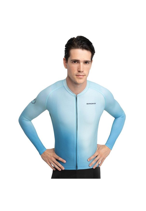 SIROKO - Męska koszulka rowerowa z krótkim rękawem Kolarstwo Siroko M2 Corsa. Kolor: niebieski. Długość rękawa: krótki rękaw. Długość: krótkie. Sport: kolarstwo