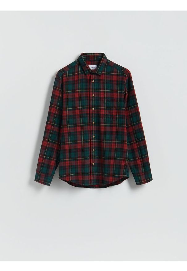 Reserved - Koszula regular fit w kratę - bordowy. Kolor: czerwony. Materiał: tkanina, bawełna