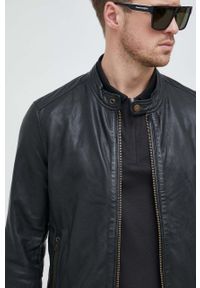 Bomboogie kurtka skórzana męska kolor czarny przejściowa. Okazja: na co dzień. Kolor: czarny. Materiał: skóra. Styl: casual #1