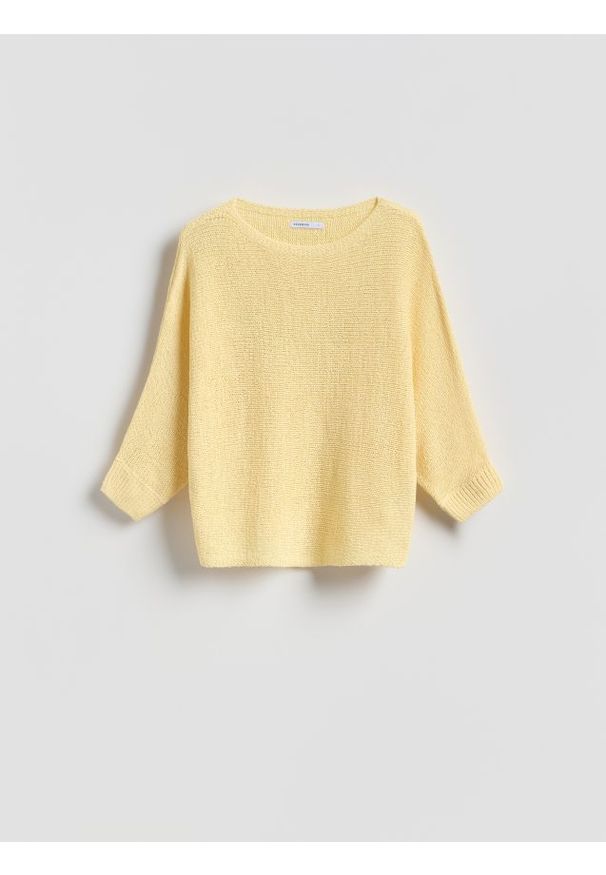 Reserved - Gładki sweter - jasnożółty. Kolor: żółty. Materiał: dzianina. Wzór: gładki