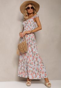 Renee - Jasnoniebieska Kwiecista Sukienka Rozkloszowana z Bawełny na Ramiączkach Kalassia. Kolor: niebieski. Materiał: bawełna. Długość rękawa: na ramiączkach. Sezon: lato #3