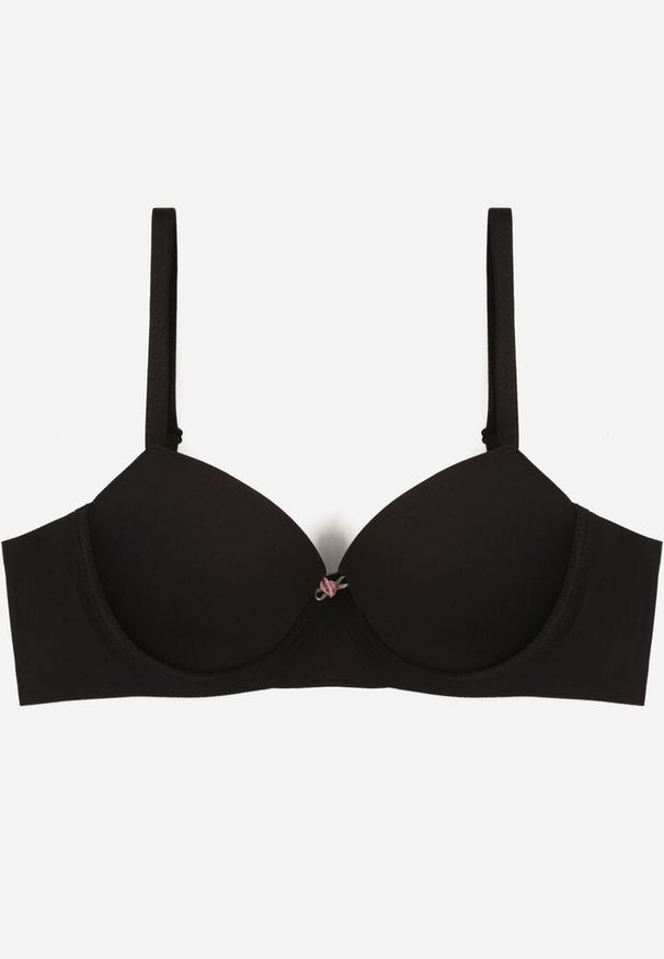 Born2be - Czarny Klasyczny Biustonosz o Gładkim Wykończeniu Taniarephis. Kolor: czarny. Rodzaj stanika: odpinane ramiączka, różne sposoby noszenia. Wzór: gładki