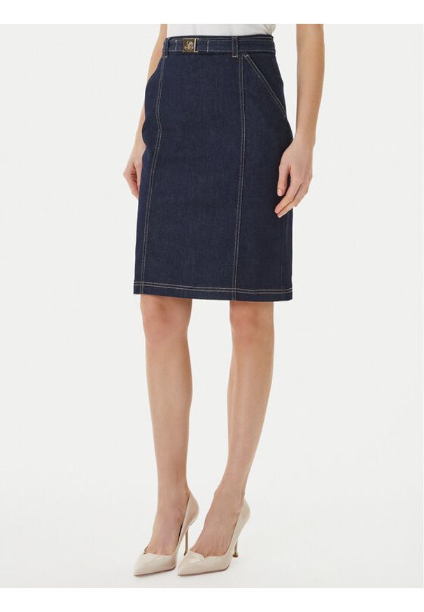 Luisa Spagnoli Spódnica jeansowa Tennista 542818 Granatowy Slim Fit. Kolor: niebieski. Materiał: bawełna